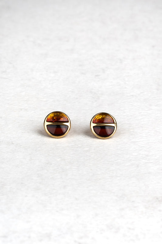 Gold-Plated Earrings with Honey and Cherry-Colored Amber „Horizon Solis“