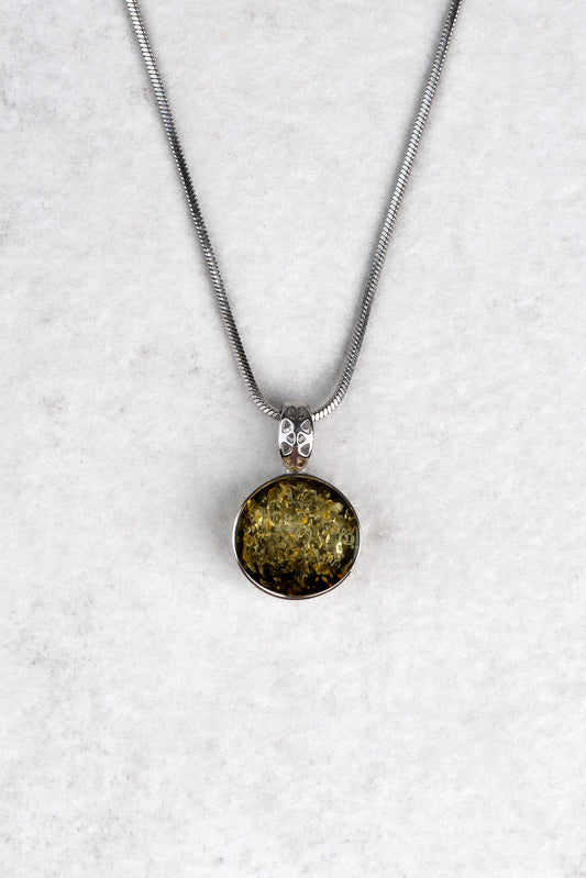 Silver Pendant with Green Amber "Emeraldus Lux"