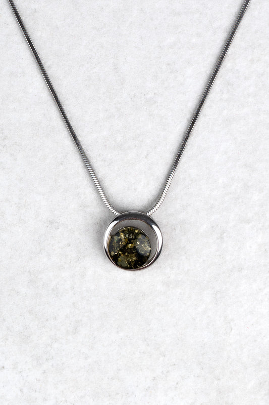 Silver Pendant with Green Amber "Porta Stellarum Argentum"
