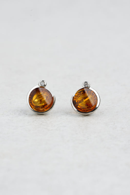 Silver Earrings with Honey-Colored Amber "Luna Aurum"