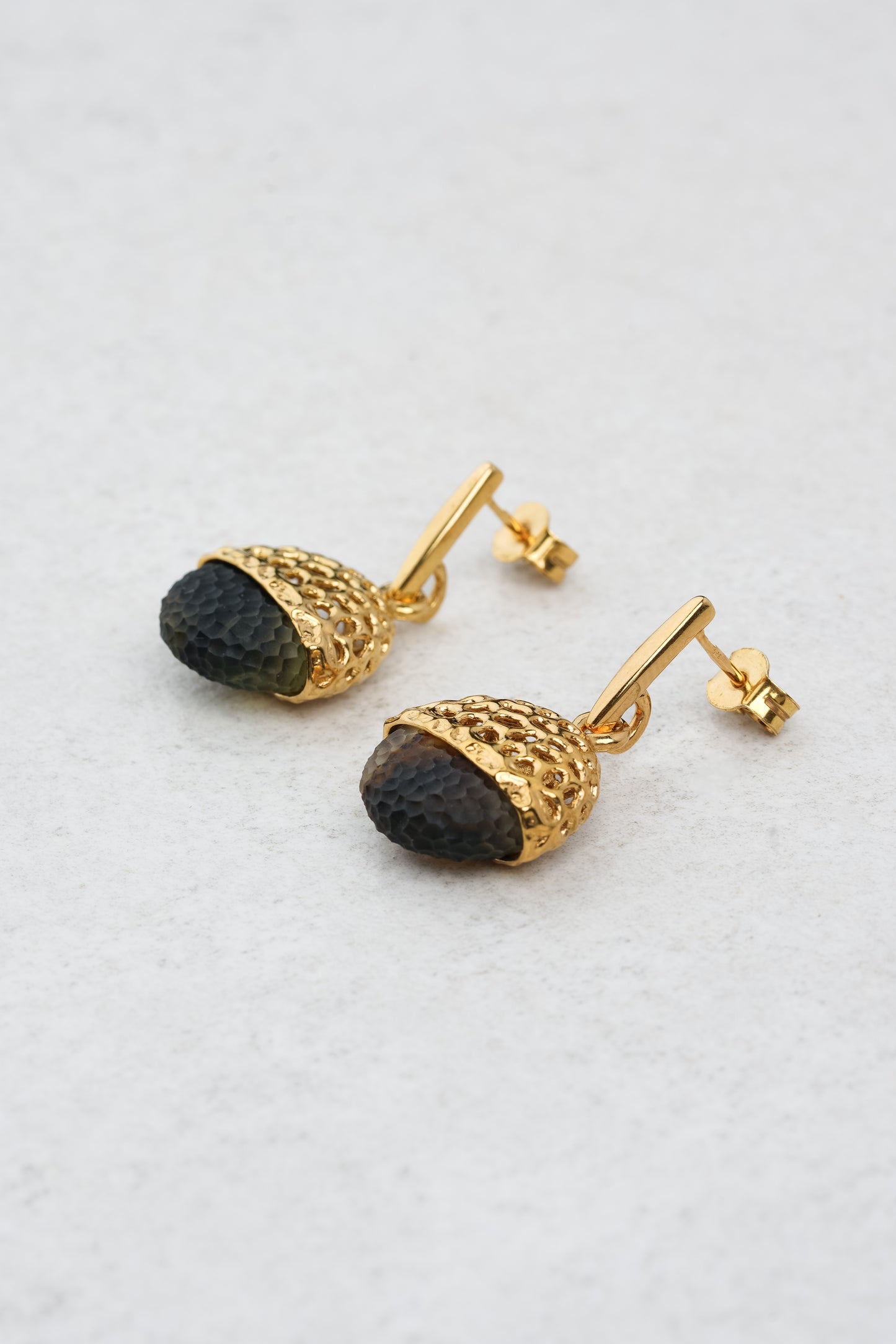 Gold-Plated Earrings with Green Amber "Ars Mutatio - Eira"