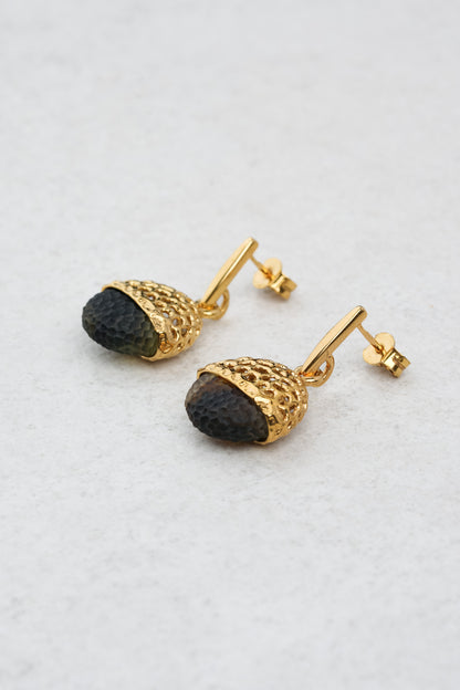 Gold-Plated Earrings with Green Amber "Ars Mutatio - Eira"