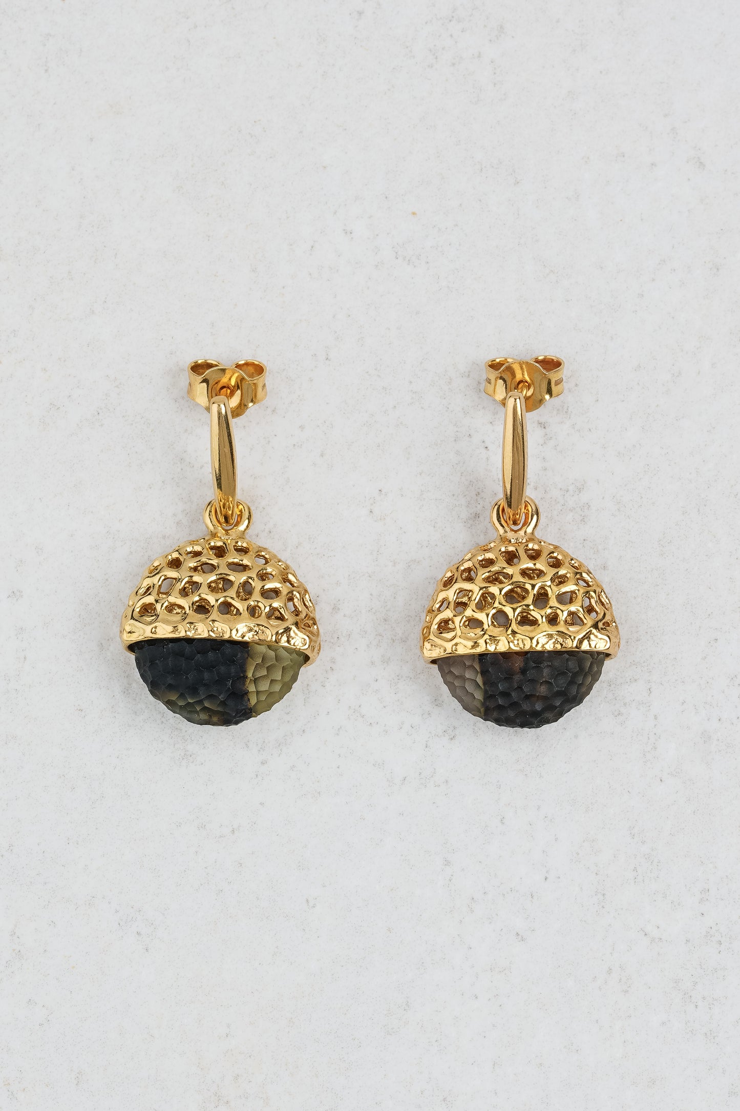 Gold-Plated Earrings with Green Amber "Ars Mutatio - Eira"