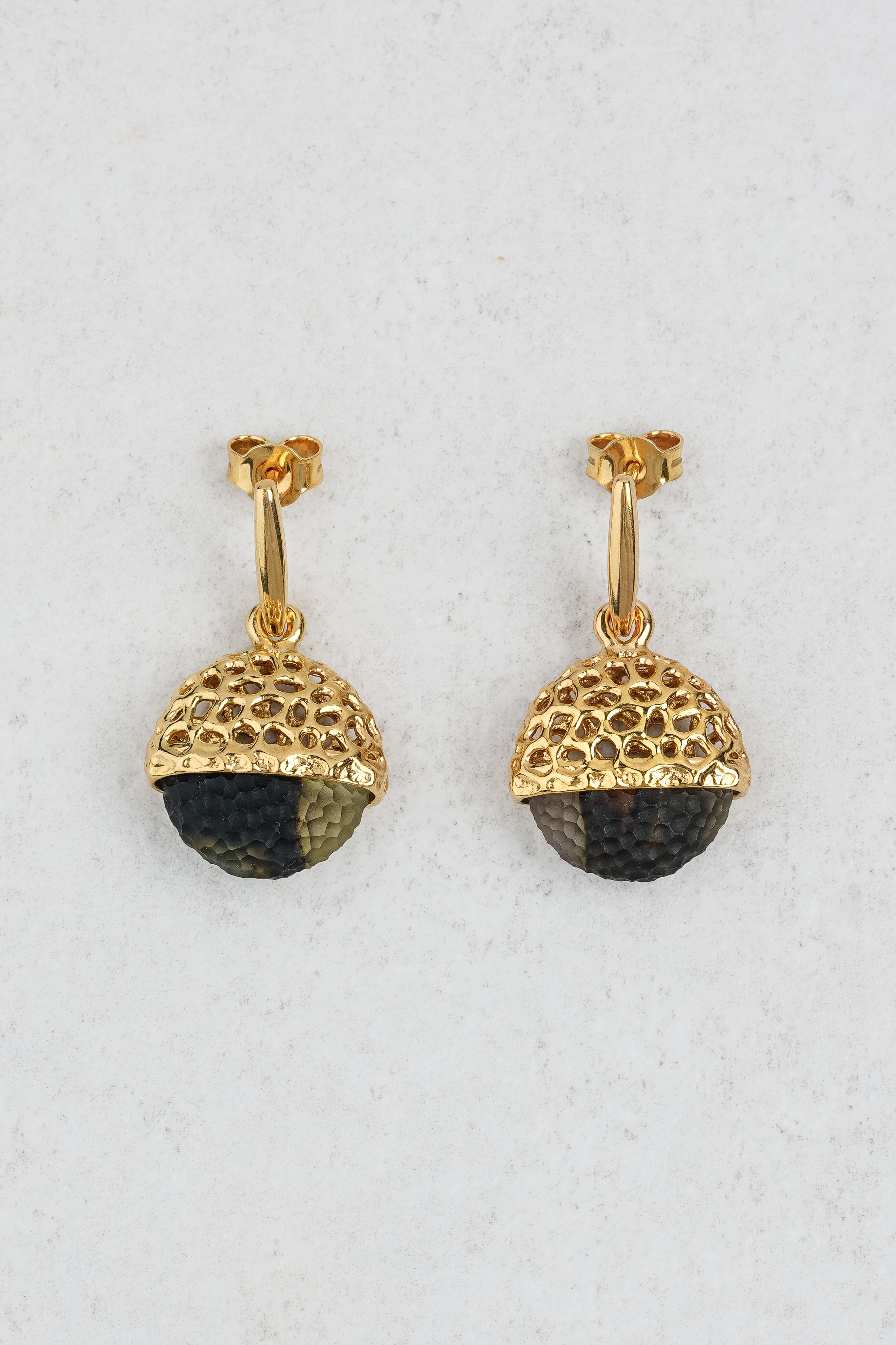 Gold-Plated Earrings with Green Amber "Ars Mutatio - Eira"