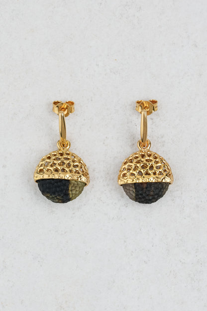 Gold-Plated Earrings with Green Amber "Ars Mutatio - Eira"
