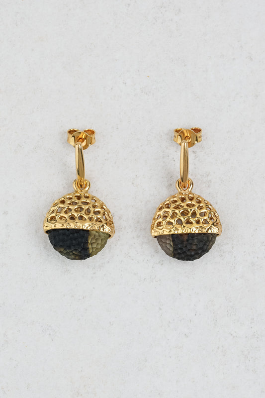 Gold-Plated Earrings with Green Amber "Ars Mutatio - Eira"