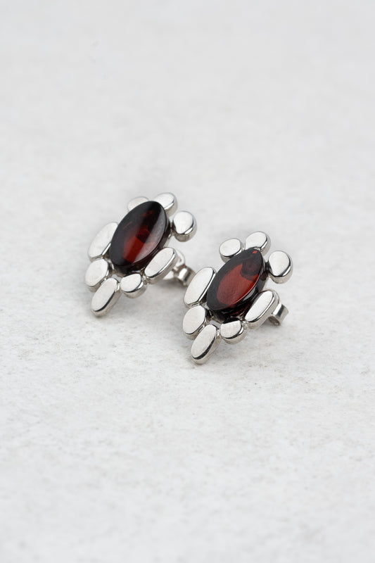 Silver Earrings with Cherry Amber  "Luxar Ambrosium - Origo Minor“