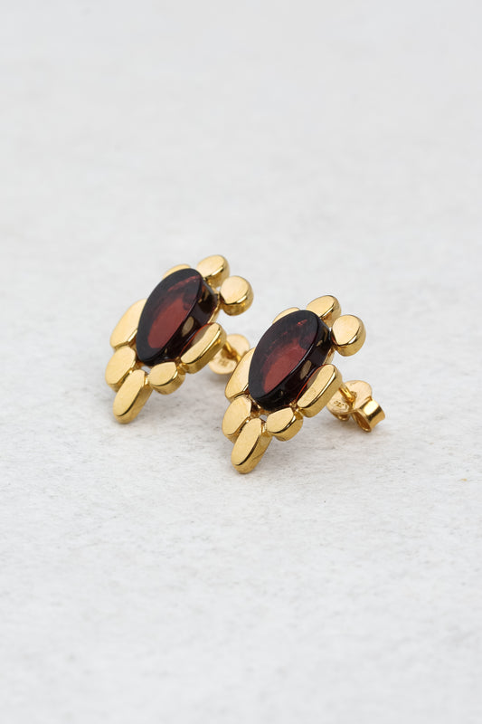 Gold-Plated Earrings with Cherry Amber  "Luxar Ambrosium - Origo Minor“