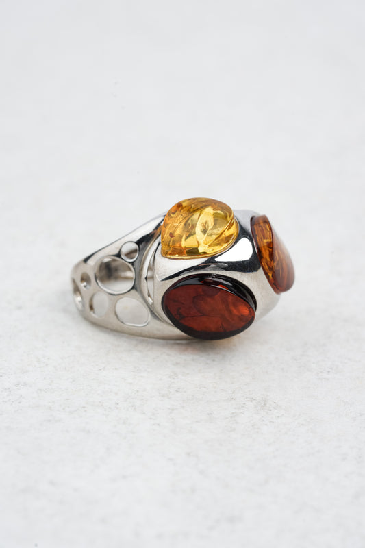 Unique Silver Ring with Baltic Amber "Flos Mellis"