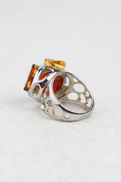 Unique Silver Ring with Baltic Amber "Flos Mellis"
