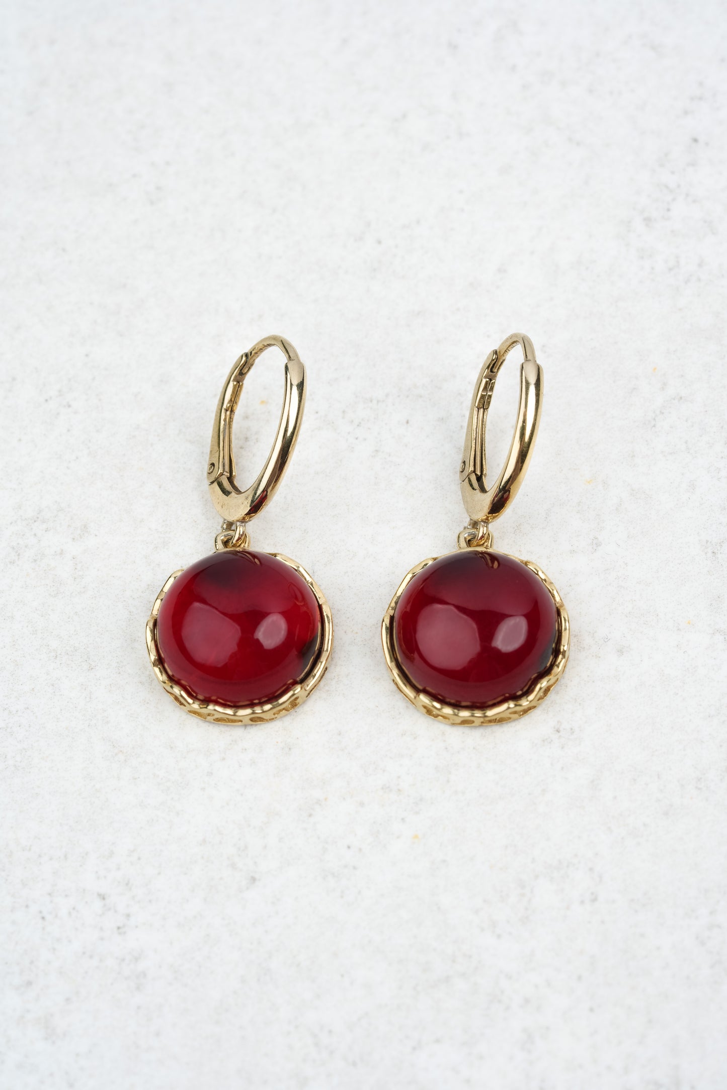 Gold-Plated Earrings with Natural Red Amber "Peccatum Dulce – Rubrum"