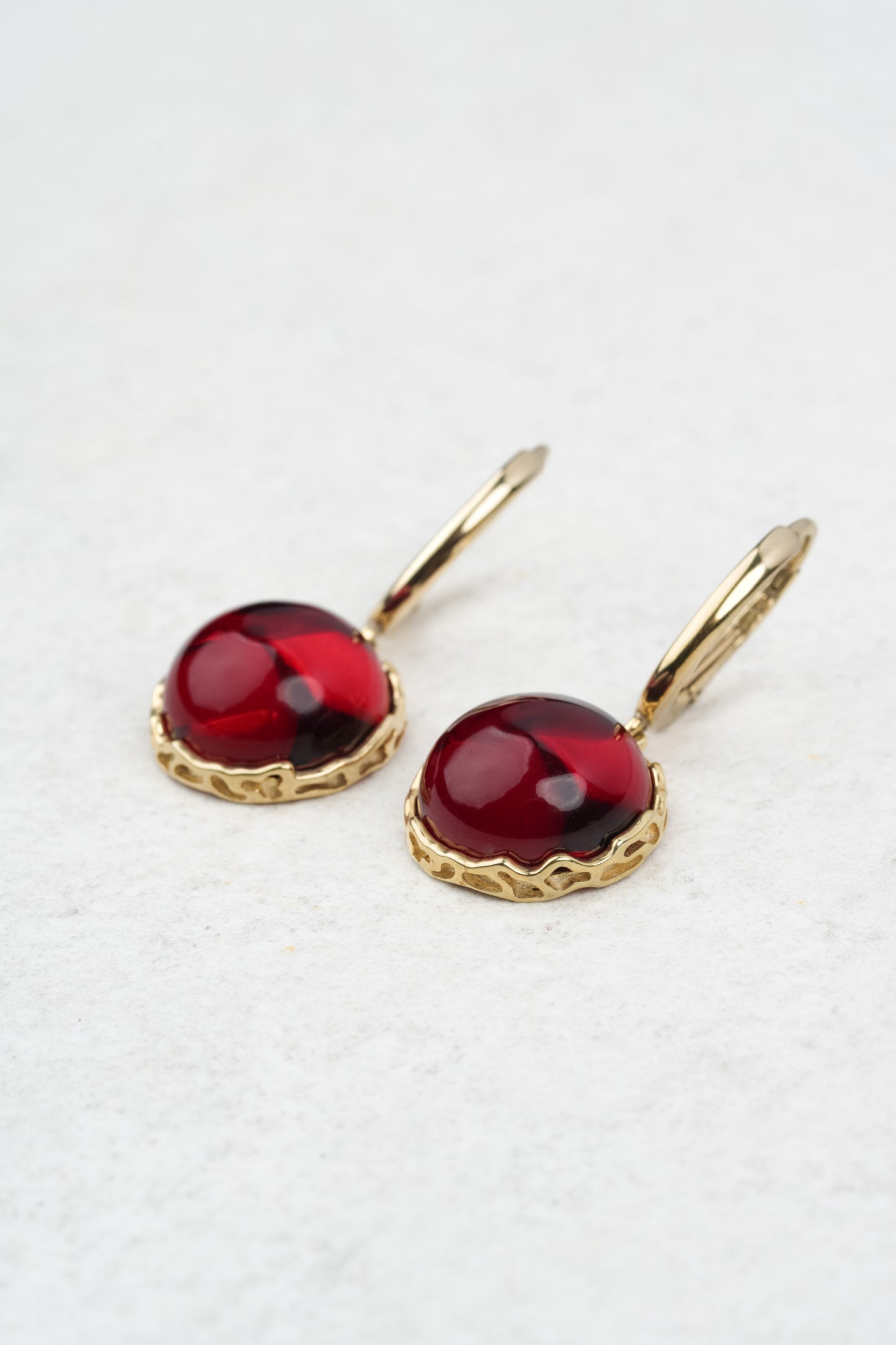 Gold-Plated Earrings with Natural Red Amber "Peccatum Dulce – Rubrum"