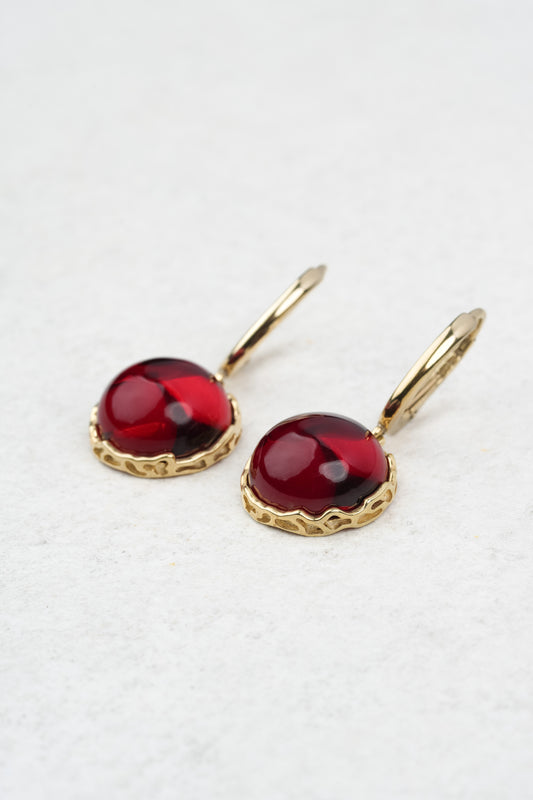 Gold-Plated Earrings with Natural Red Amber "Peccatum Dulce – Rubrum"