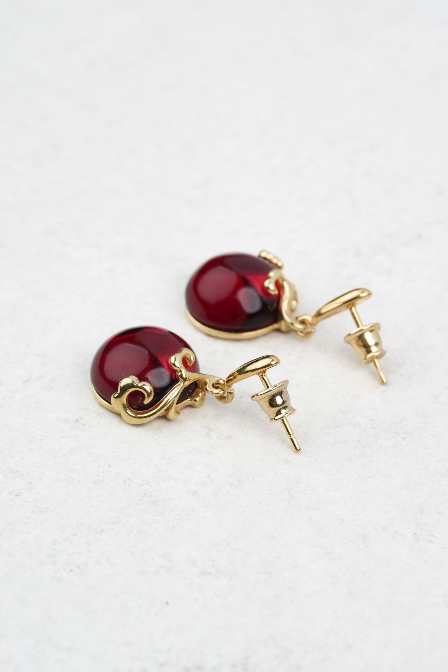 Gold-Plated Earrings with Natural Red Amber "Peccatum Dulce – Cochlea"