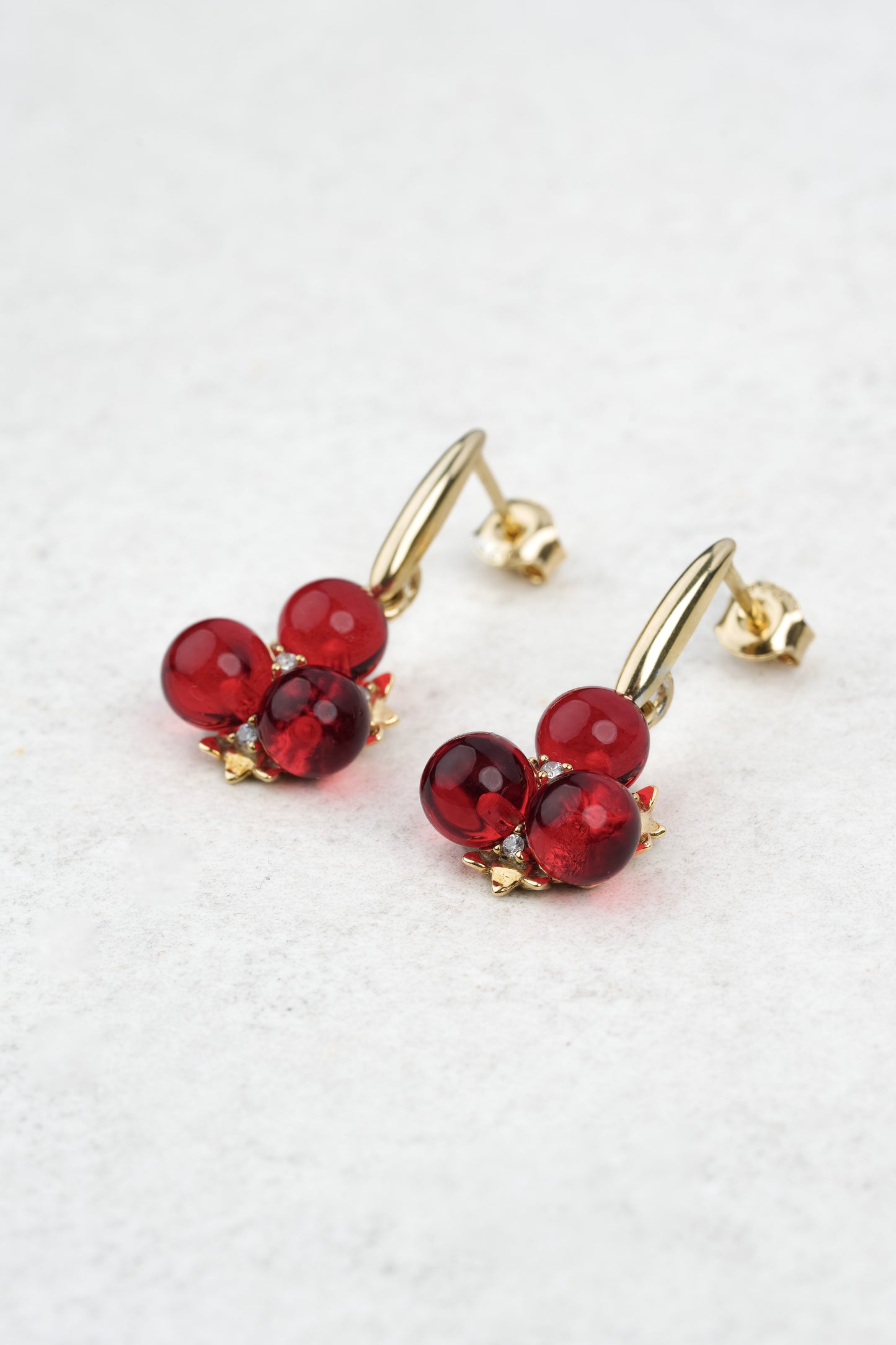 Gold-Plated Earrings with Natural Red Amber "Peccatum Dulce – Cerasa"