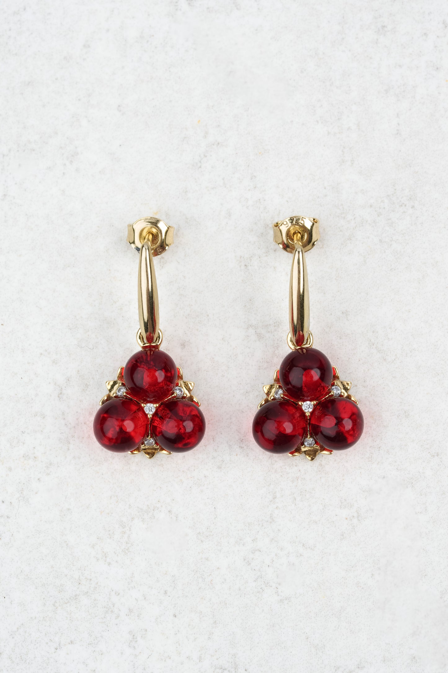 Gold-Plated Earrings with Natural Red Amber "Peccatum Dulce – Cerasa"