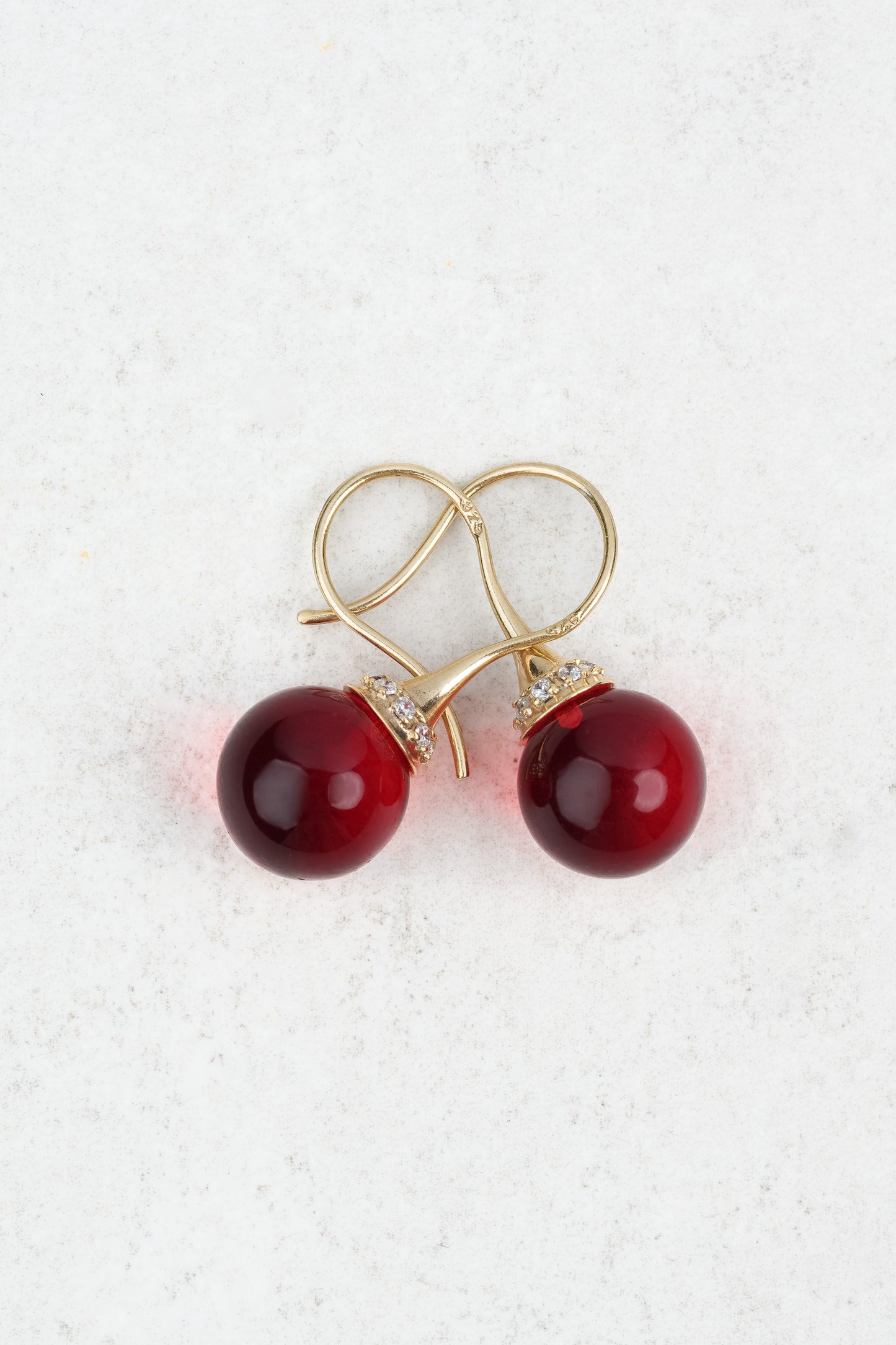 Gold-Plated Earrings with Natural Red Amber "Peccatum Dulce – Vena"