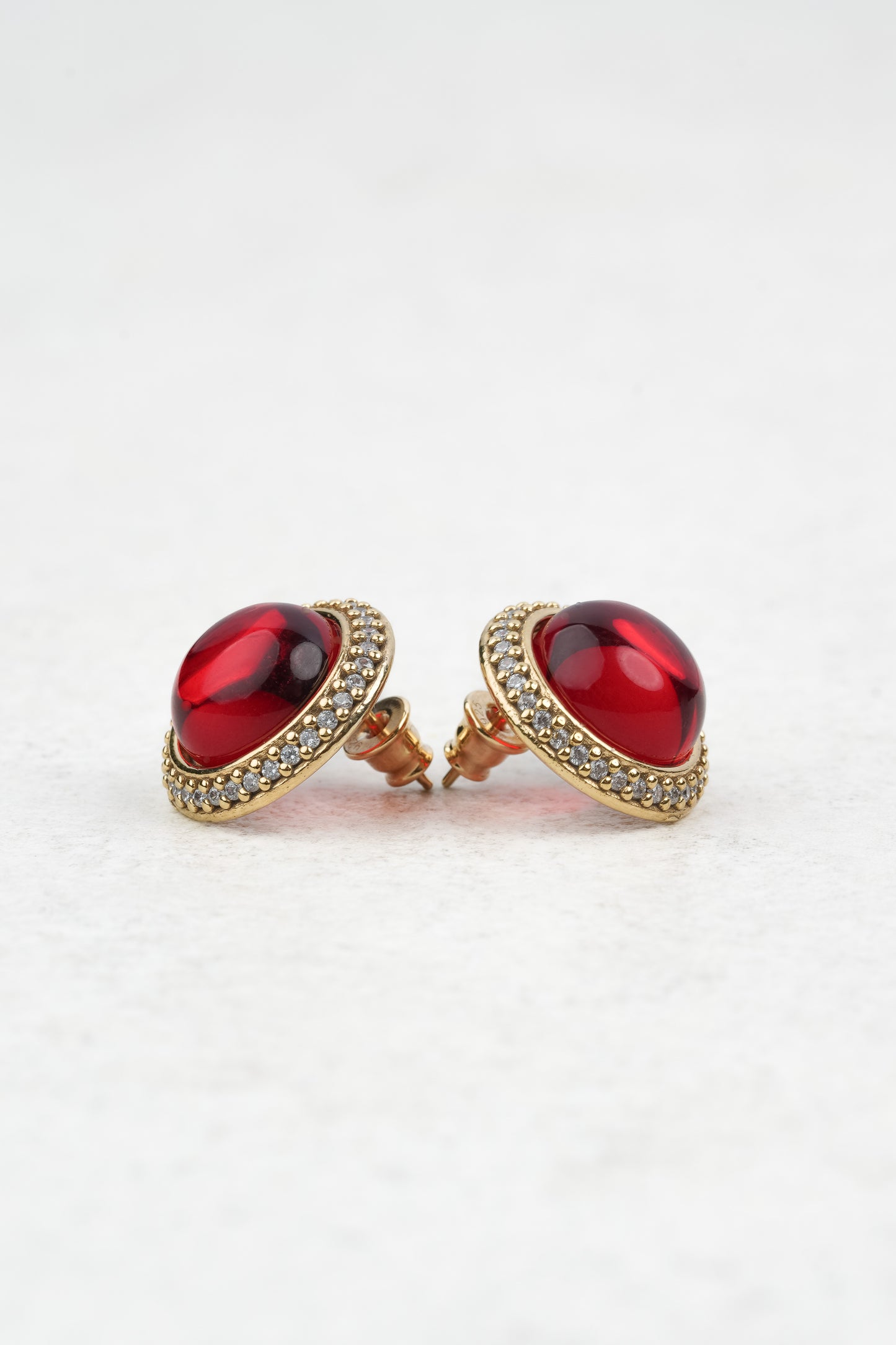 Gold-Plated Earrings with Natural Red Amber "Peccatum Dulce – Nexus"