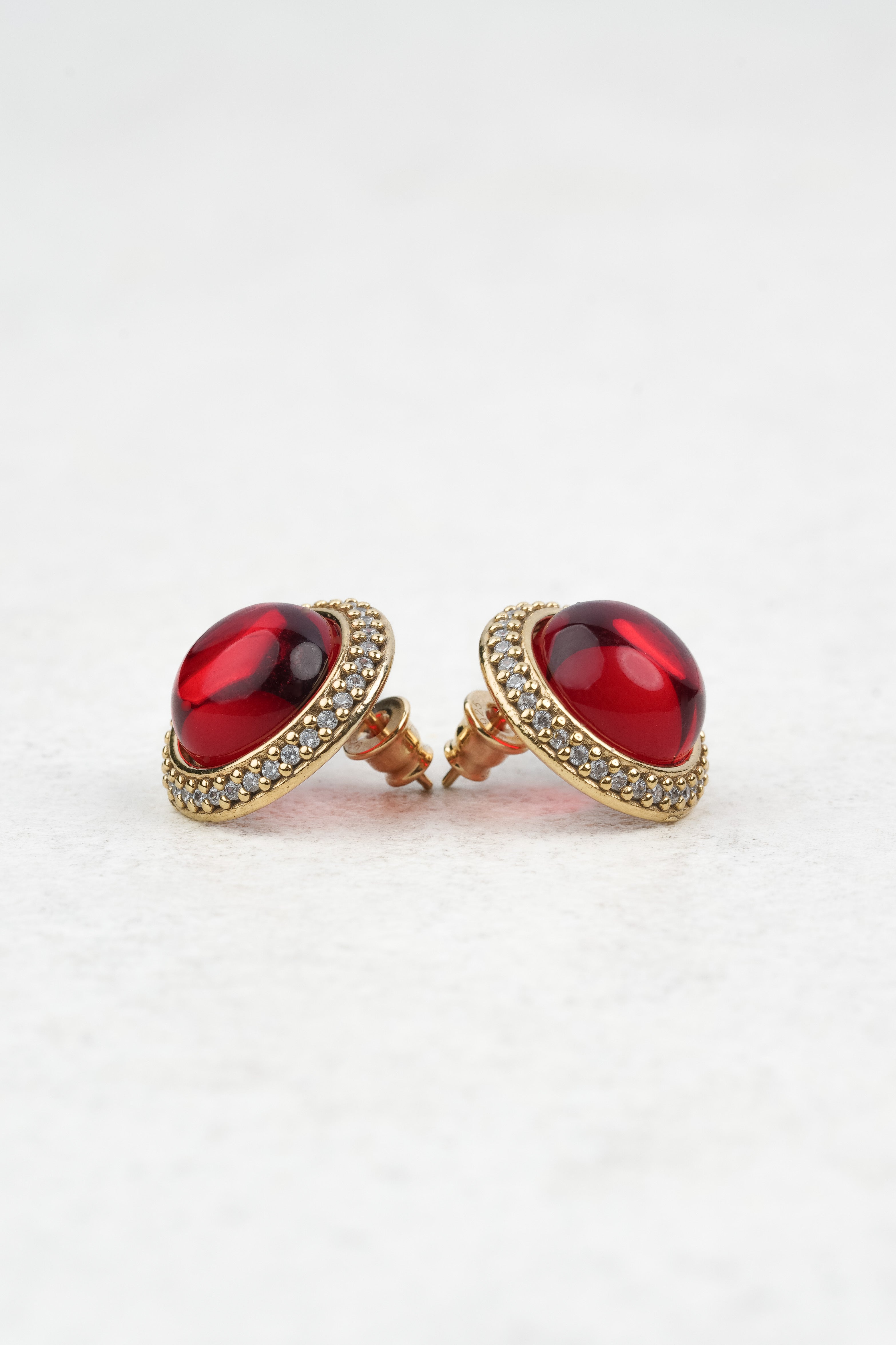 Gold-Plated Earrings with Natural Red Amber "Peccatum Dulce – Nexus"