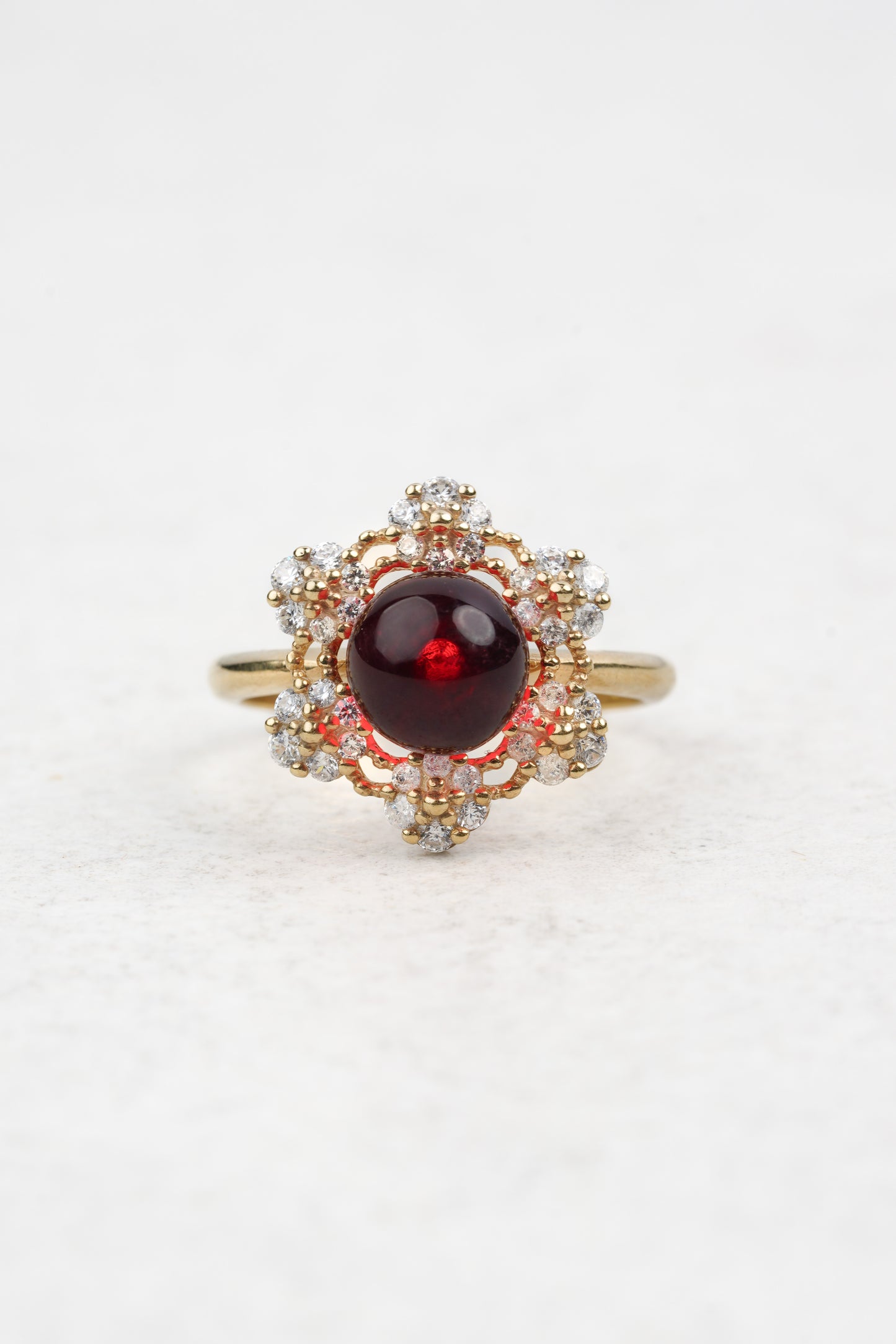Gold-Plated Ring with Natural Red Amber "Peccatum Dulce – Halo"