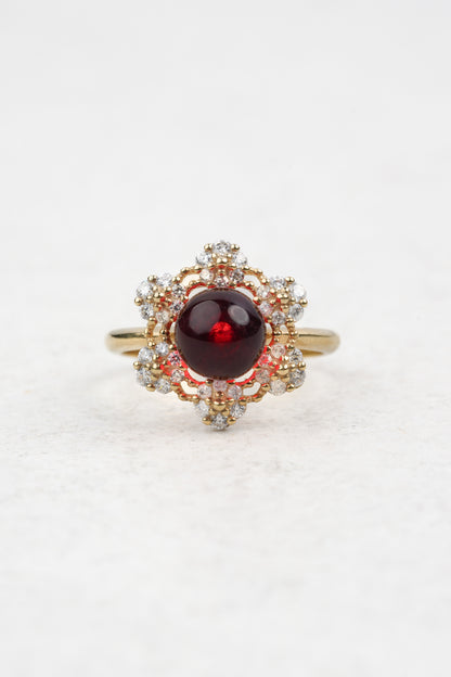 Gold-Plated Ring with Natural Red Amber "Peccatum Dulce – Halo"