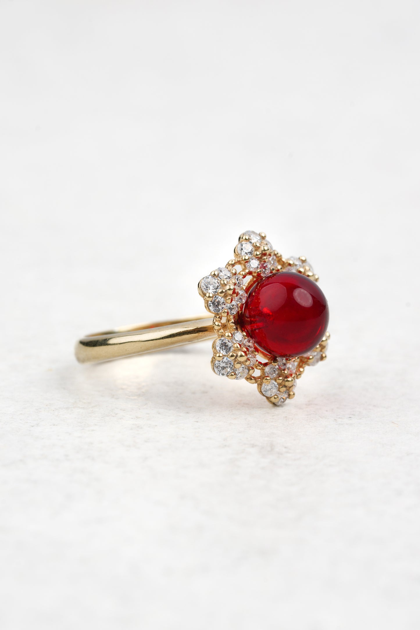 Gold-Plated Ring with Natural Red Amber "Peccatum Dulce – Halo"