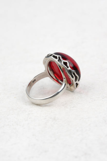 SIlver Ring with Natural Red Amber "Peccatum Dulce – Gelu"