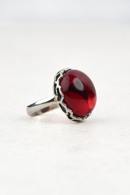 SIlver Ring with Natural Red Amber "Peccatum Dulce – Gelu"