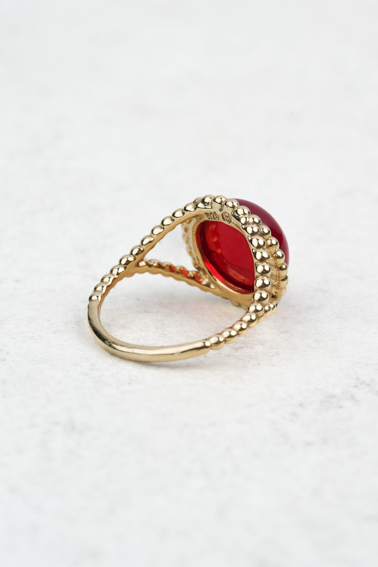 Gold-Plated Ring with Natural Red Amber "Peccatum Dulce – Margo"