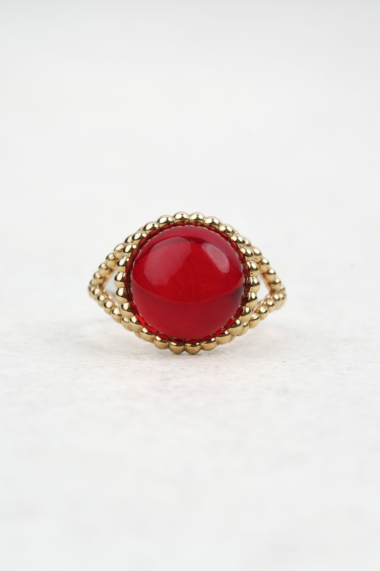 Gold-Plated Ring with Natural Red Amber "Peccatum Dulce – Margo"