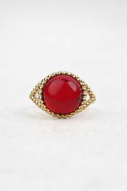 Gold-Plated Ring with Natural Red Amber "Peccatum Dulce – Margo"