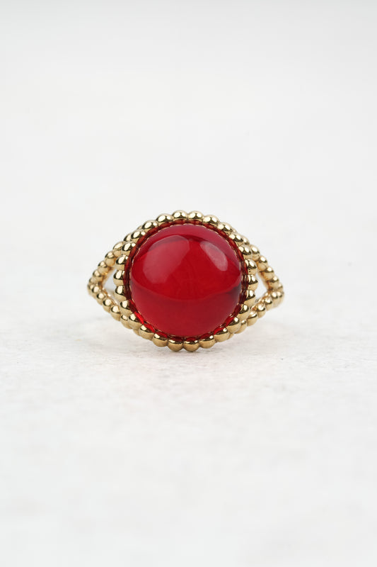 Gold-Plated Ring with Natural Red Amber "Peccatum Dulce – Margo"