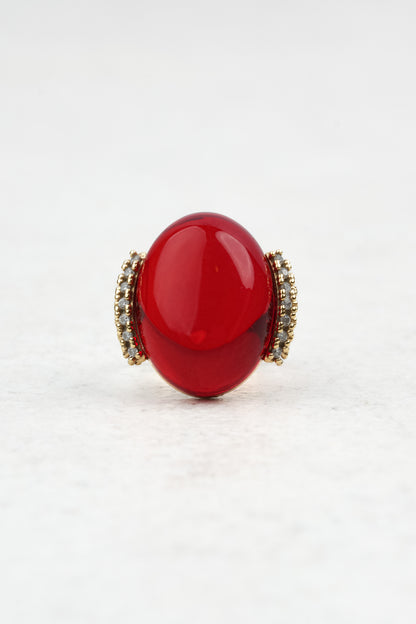 Gold-Plated Ring with Natural Red Amber "Peccatum Dulce – Rubigo"
