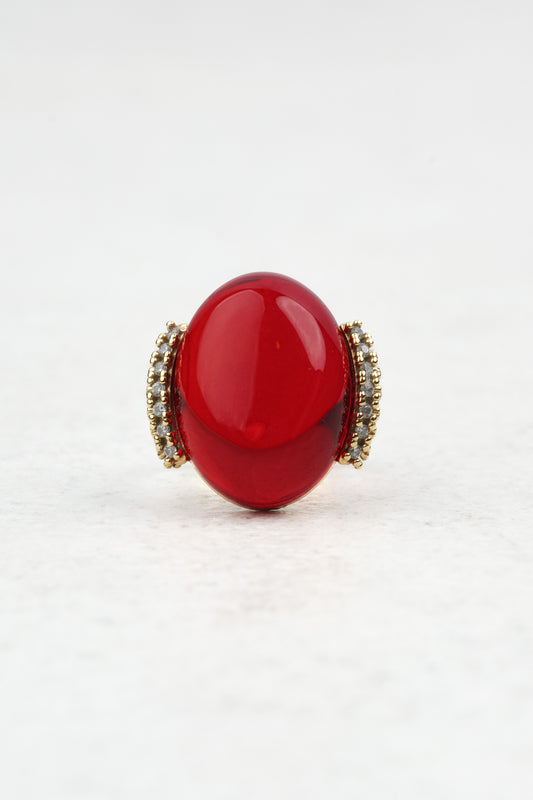 Gold-Plated Ring with Natural Red Amber "Peccatum Dulce – Rubigo"