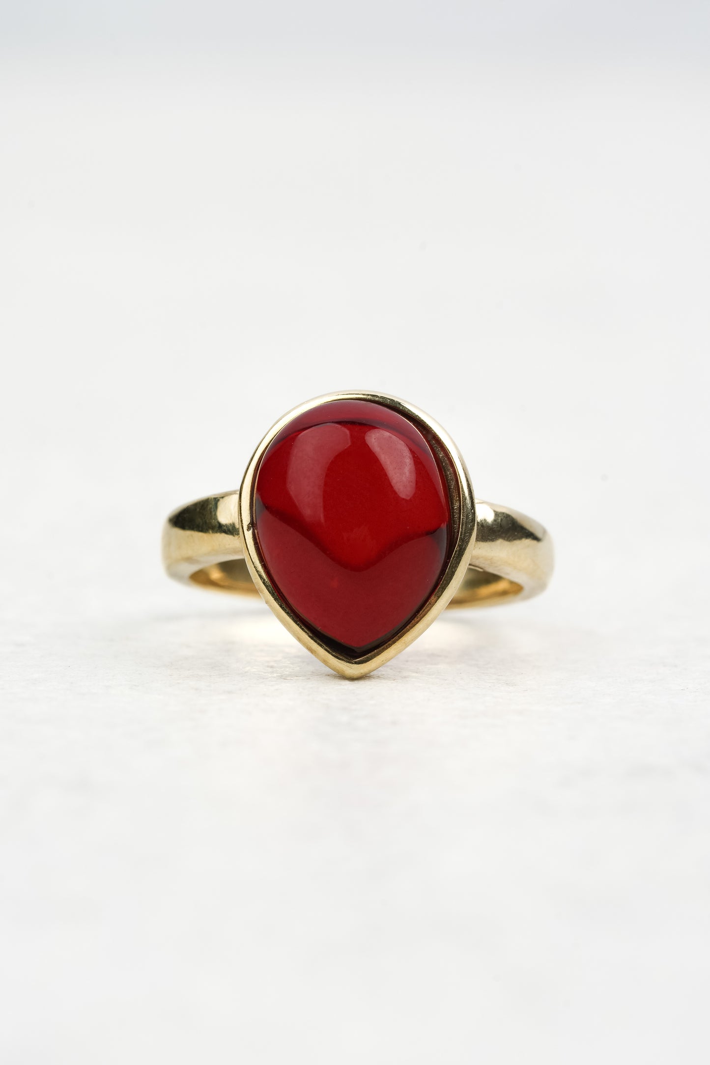 Gold-Plated Ring with Natural Red Amber "Peccatum Dulce – Lacrima"