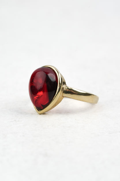Gold-Plated Ring with Natural Red Amber "Peccatum Dulce – Lacrima"