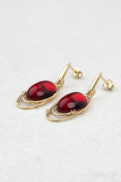 Gold-Plated Earrings with Natural Red Amber "Peccatum Dulce – Custodia"