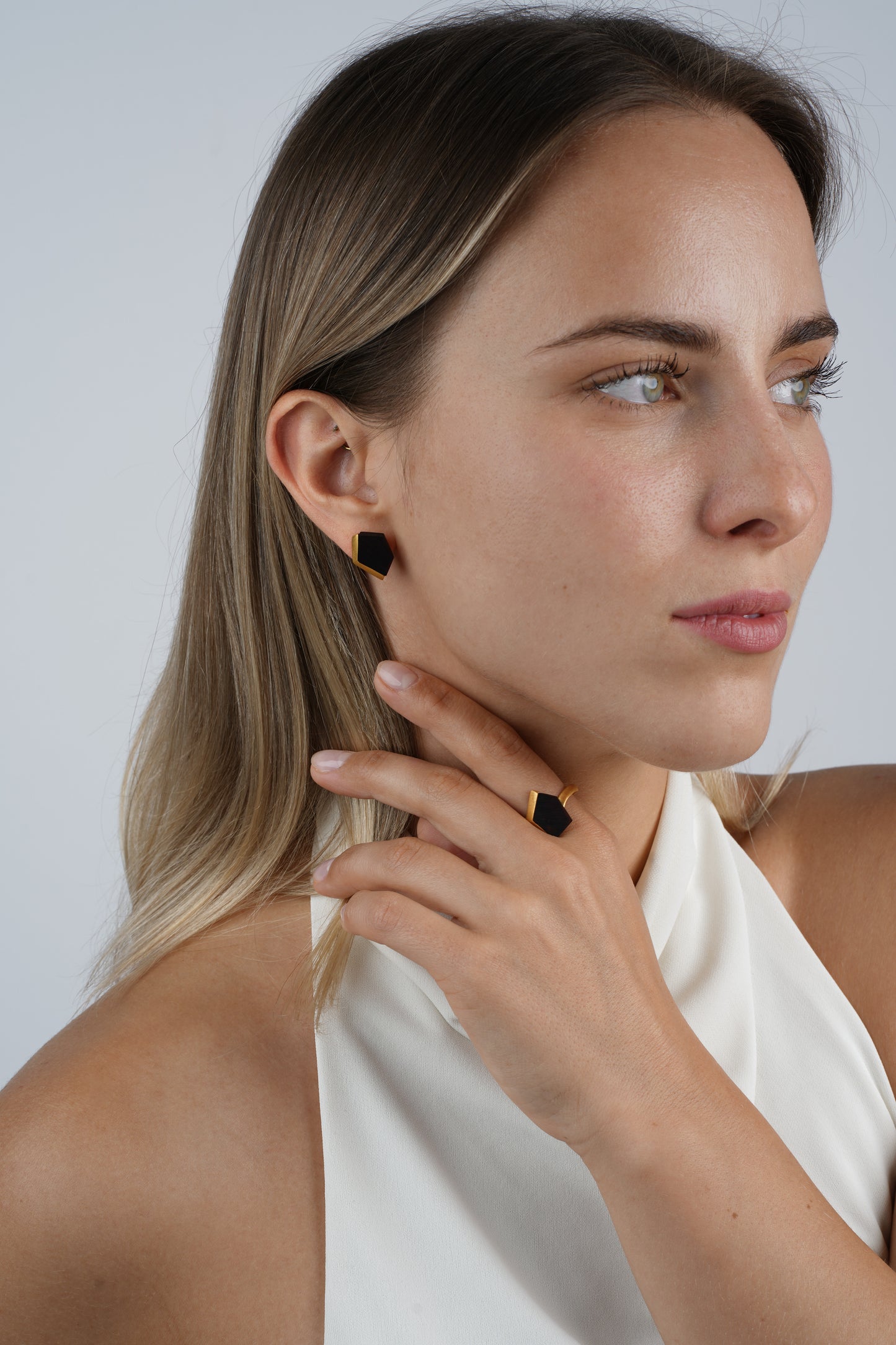Gold-Plated Earrings with Cherry Amber "Fragmenta Imperii – Arcan"