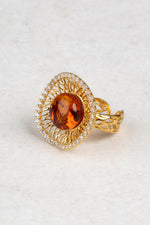 Luxurious Gold-Plated Ring with Honey-Colored Amber “Gloria Regia”