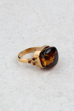 Luxurious Gold-Plated Ring with Cherry-Colored Amber “Aurum Umbrae”